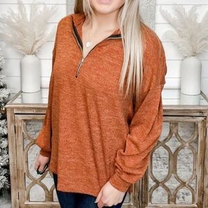 White Birch Rust Heathered Knit Long Sleeve 1/4 Zip Sweatshirt Women’s S NWOT